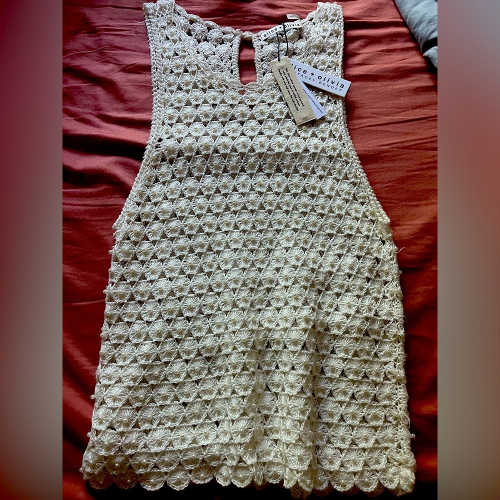 Alice & Olivia Hand Made Pearl Woven Strapless Tank XS